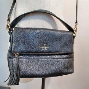 Kate Spade New York Leather Bag Black Pebble Crossbody Handbag Purse